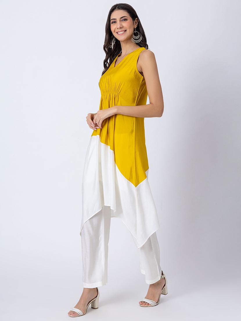 women color block v neck asymmetric kurta - 21645815 - Standard Image - 2