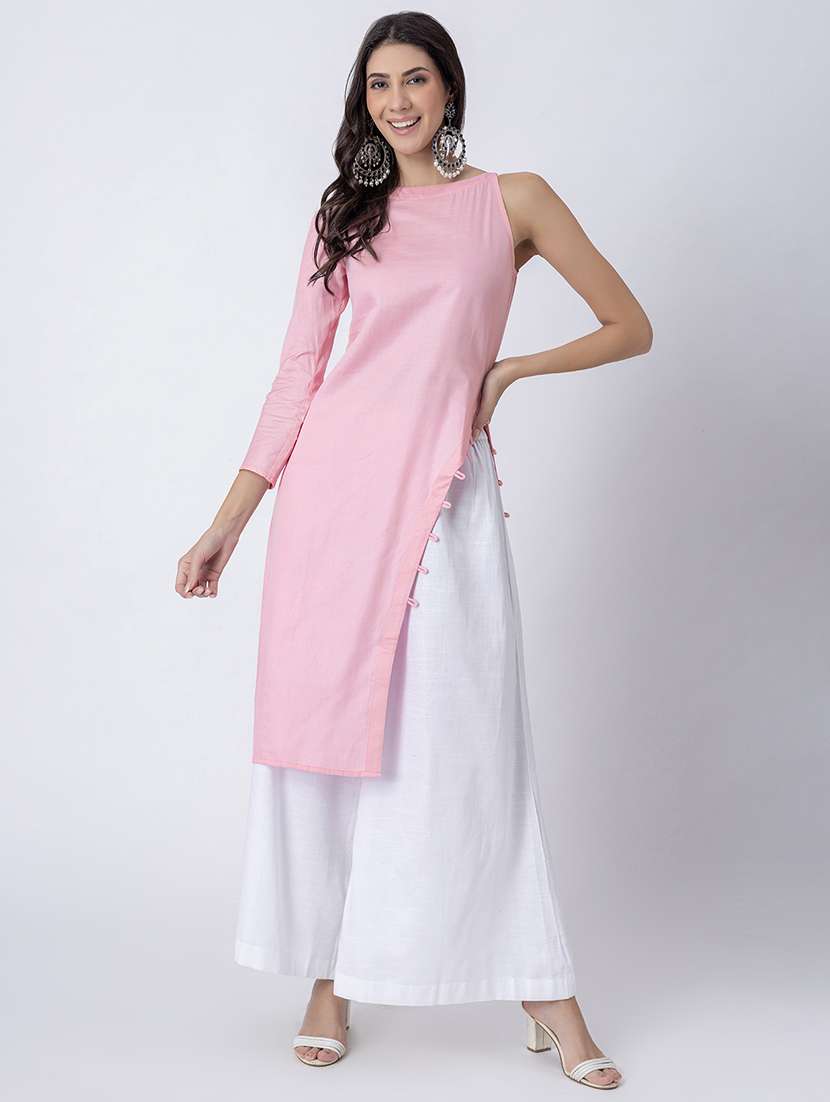 women solid boat neck front slit kurta - 21645818 - Zoom Image - 0