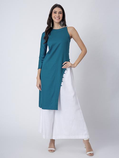 women solid boat neck front slit kurta - 21645820 -  Standard Image - 0
