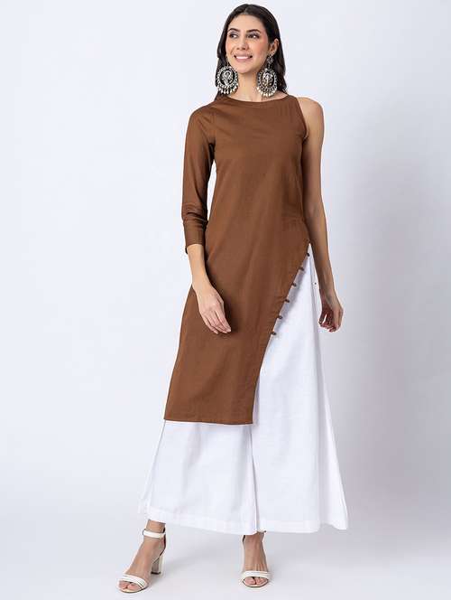 women solid boat neck front slit kurta - 21645821 - Standard Image - 0