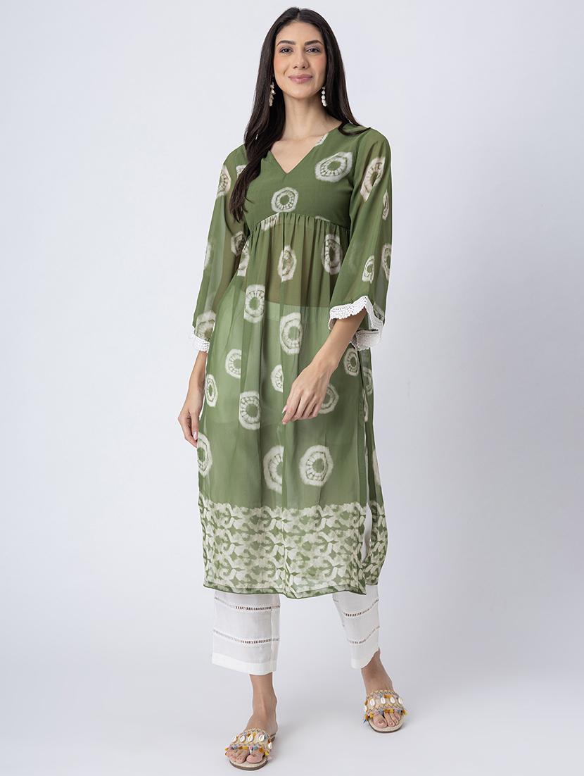 women printed three quarter sleeve a-line kurta - 21645822 - Zoom Image - 0