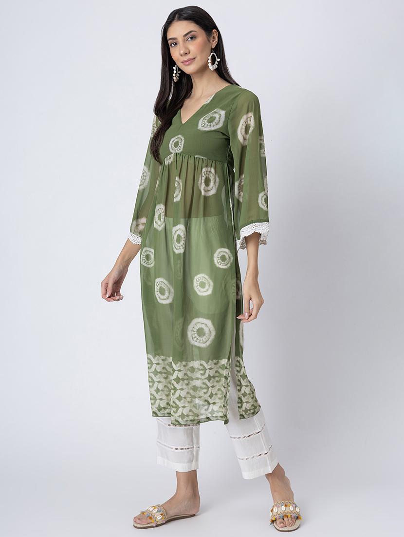 women printed three quarter sleeve a-line kurta - 21645822 - Standard Image - 2