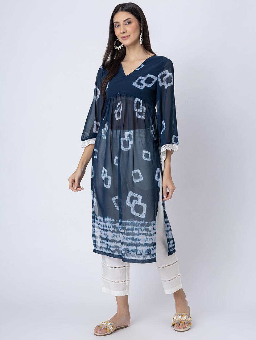 women printed three quarter sleeve a-line kurta - 21645823 - Standard Image - 2