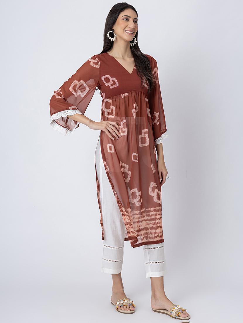 women printed three quarter sleeve a-line kurta - 21645824 - Standard Image - 2