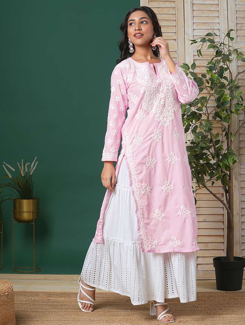 women long sleeve straight chikankari kurta - 21645841 -  Standard Image - 2