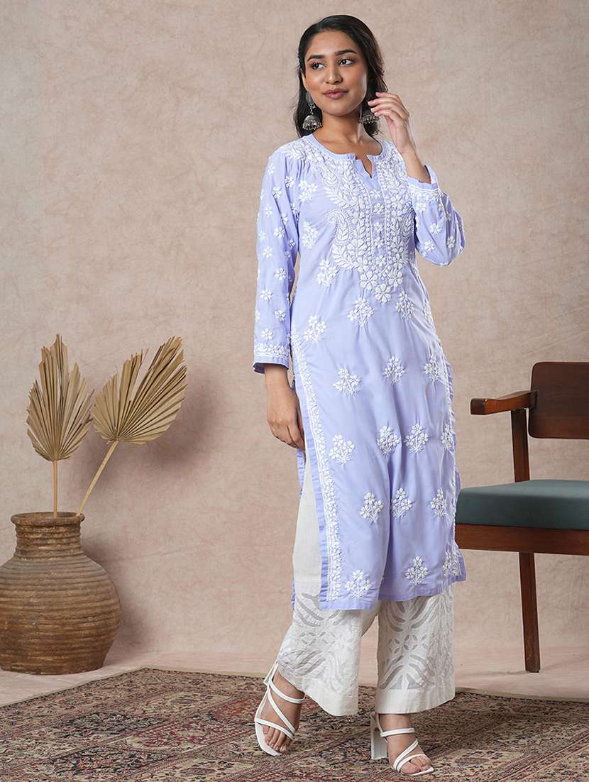 women long sleeve straight chikankari kurta - 21645843 -  Standard Image - 2