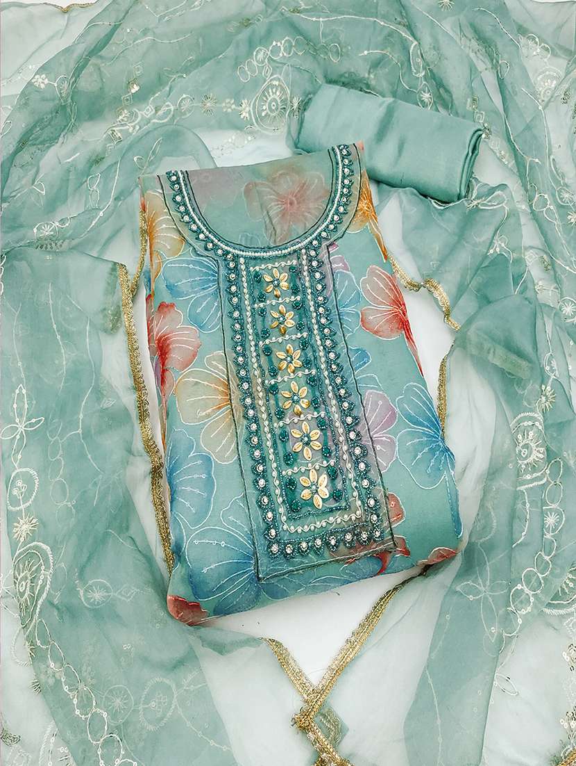 women embellished 3-piece floral unstitched dress material 