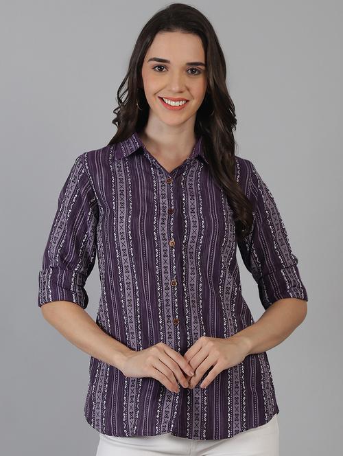women printed collared regular fit shirt - 21645889 - Standard Image - 0