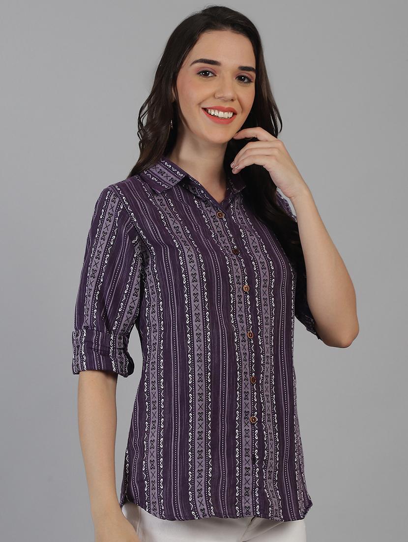 women printed collared regular fit shirt - 21645889 - Standard Image - 2