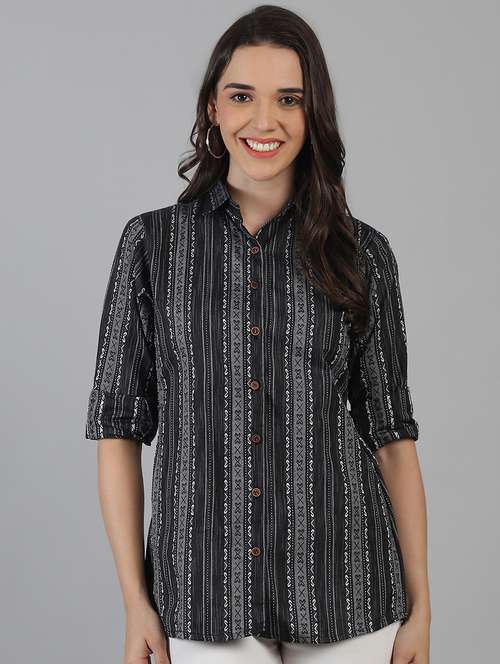women printed collared regular fit shirt - 21645891 - Standard Image - 0