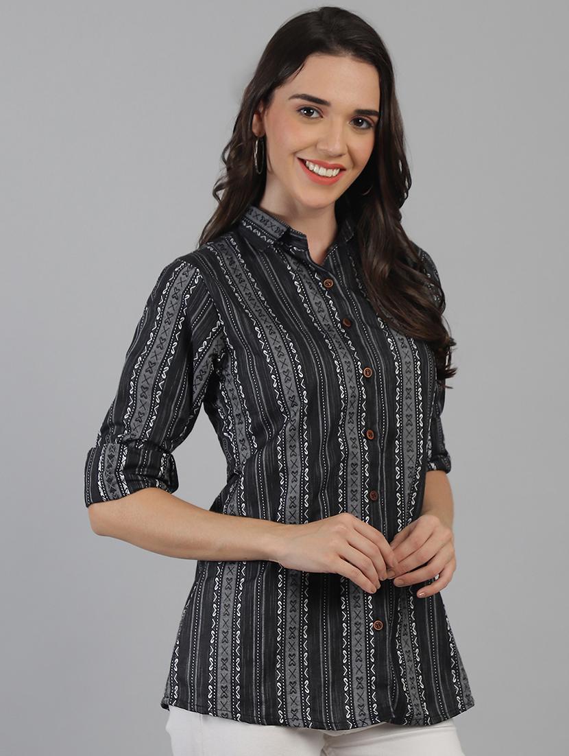 women printed collared regular fit shirt - 21645891 - Standard Image - 2