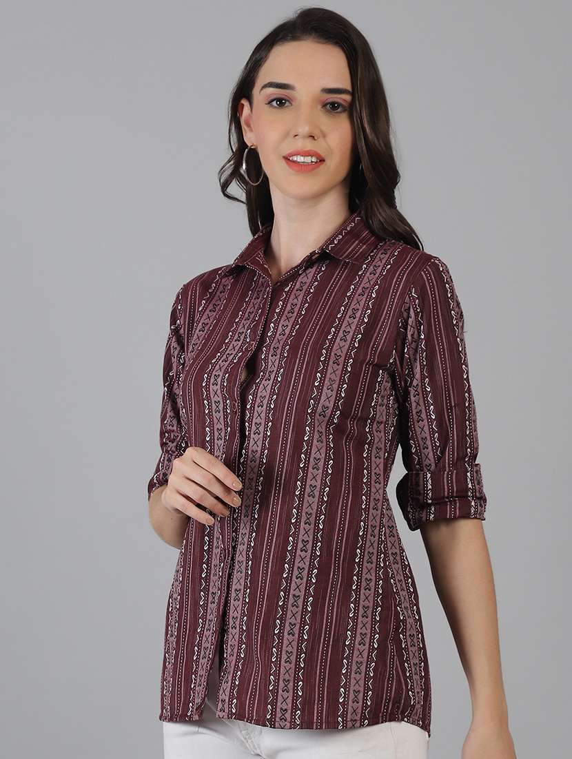 women printed collared regular fit shirt - 21645892 - Standard Image - 2