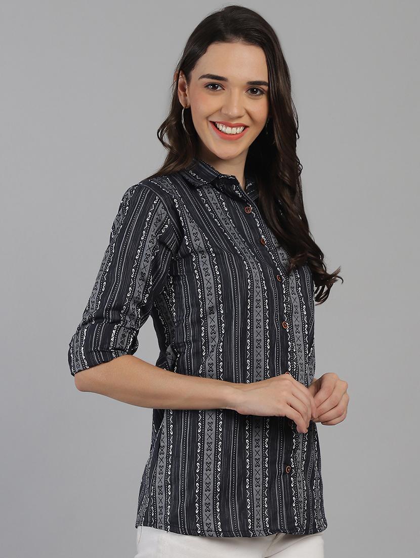 women printed collared regular fit shirt - 21645893 - Standard Image - 2