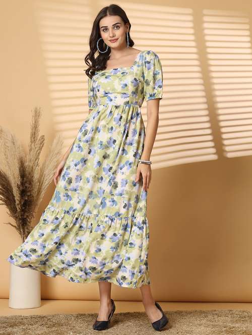 women square neck floral printed tiered dress - 21645965 -  Standard Image - 0