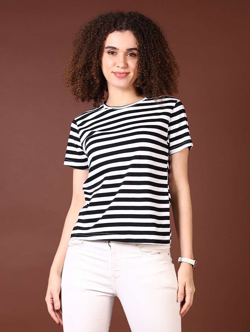 women striped short sleeves t-shirt