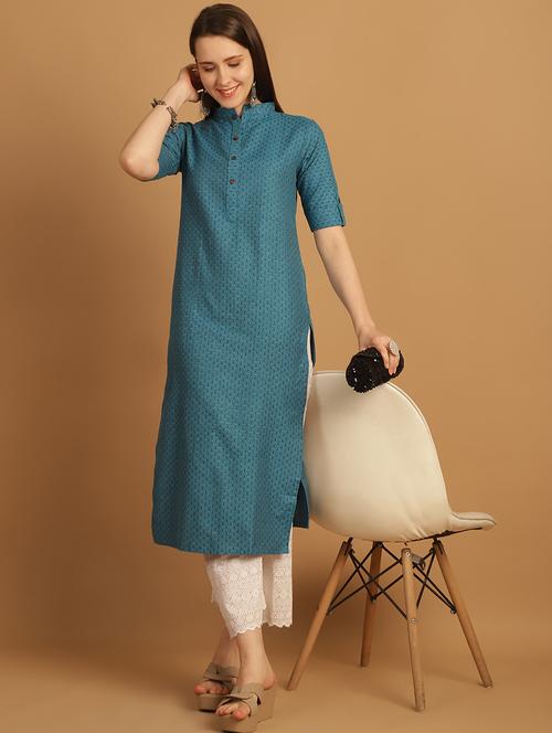 women self design roll up sleeve straight kurta - 21646372 -  Standard Image - 0