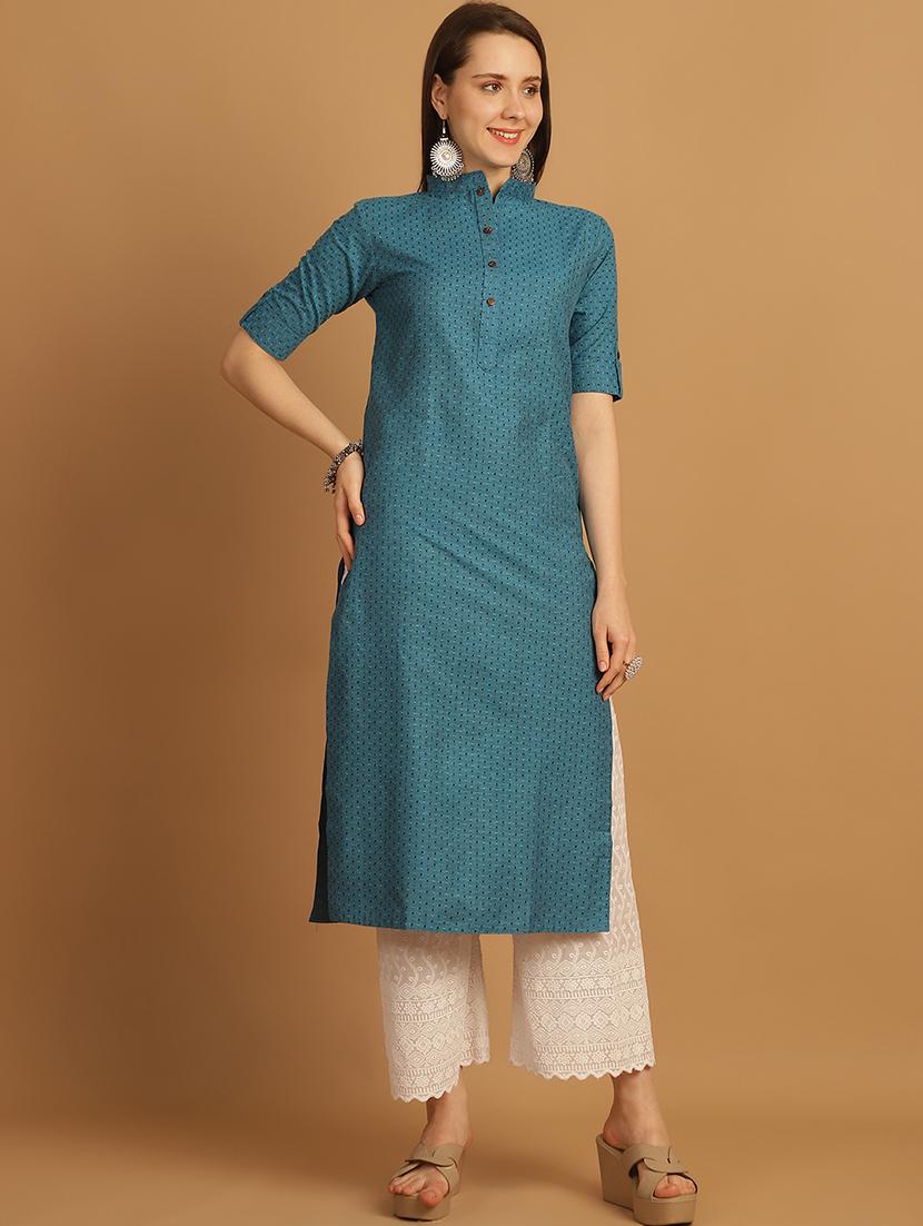 women self design roll up sleeve straight kurta - 21646372 - Standard Image - 2
