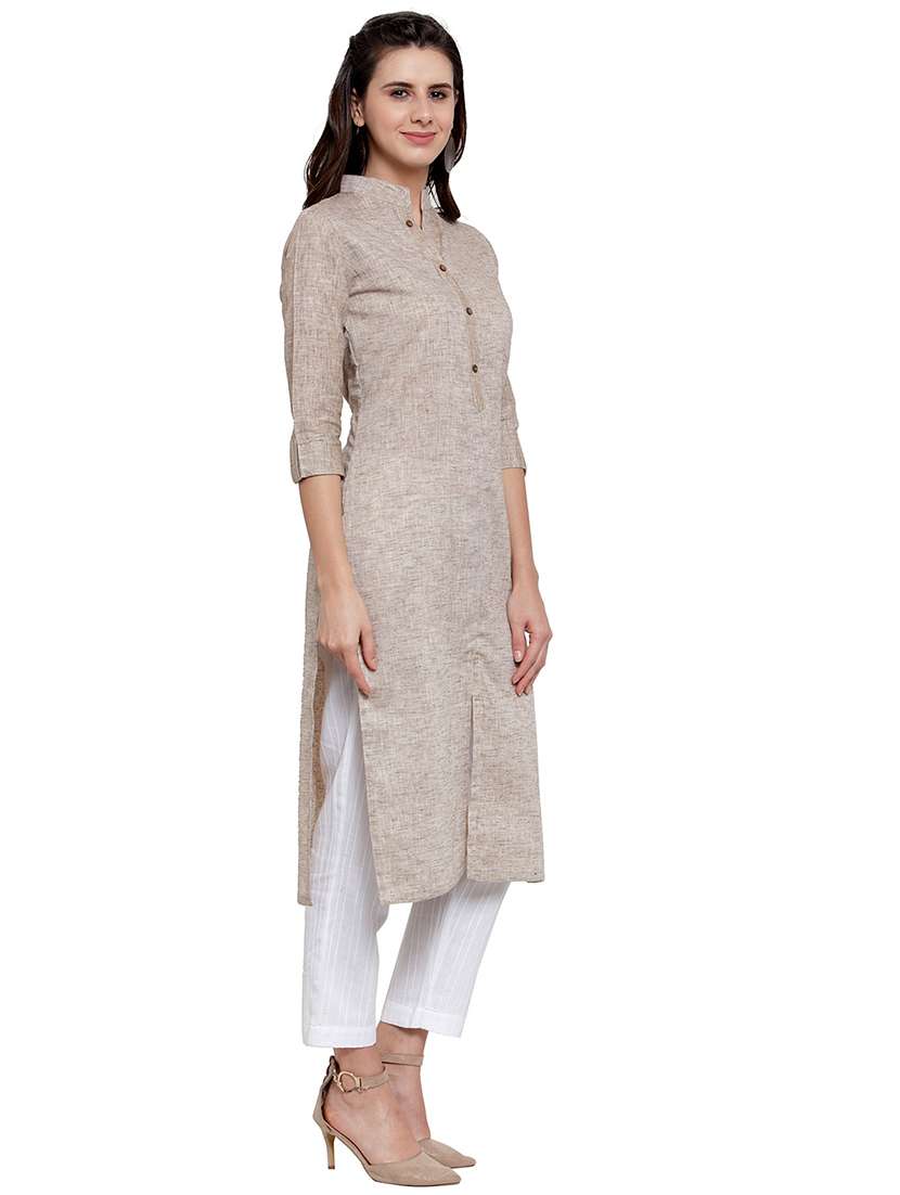 women self design three quarter sleeve straight kurta - 21646381 - Standard Image - 2
