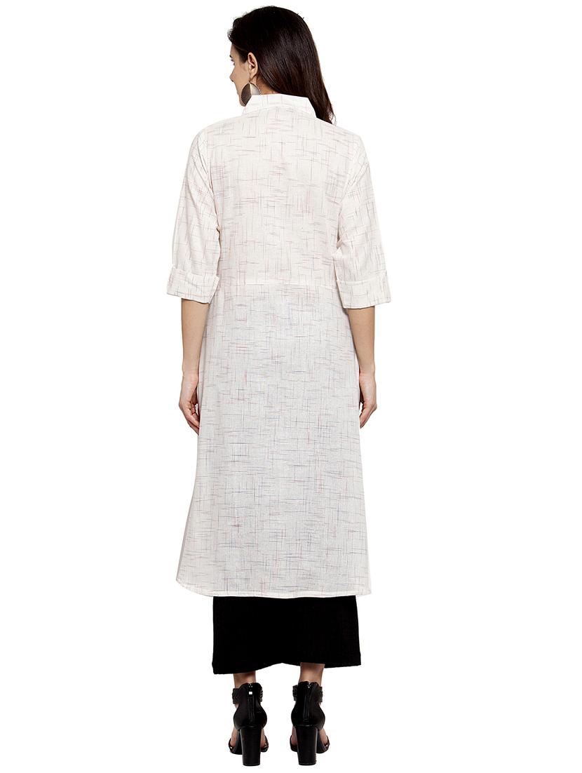 women self design three quarter sleeve a-line kurta - 21646388 - Standard Image - 2