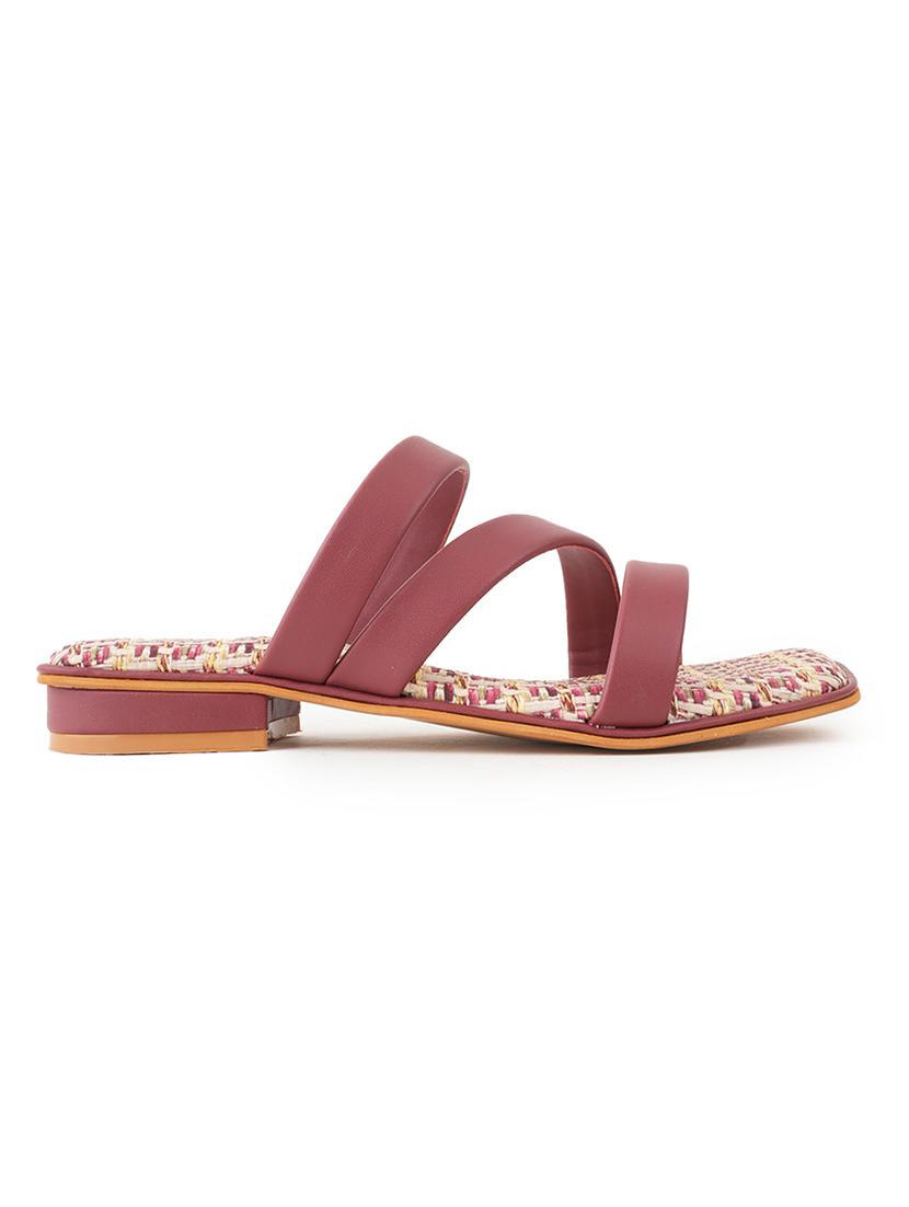 women maroon slip on sandal - 21646547 - Standard Image - 2