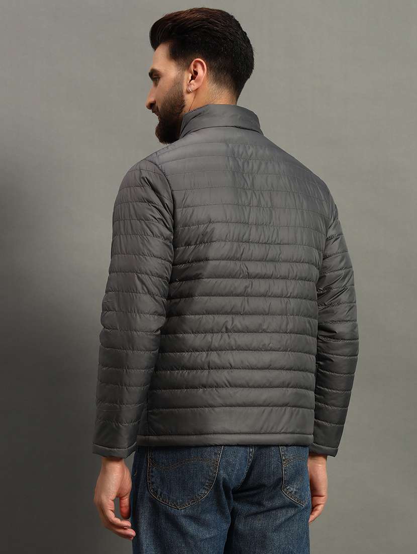 men solid stand collar neck quilted jacket - 21646549 -  Standard Image - 2