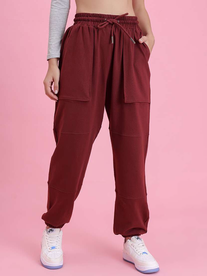 women solid high rise joggers