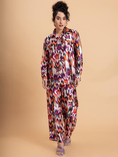 women printed shirt and trouser co-ord sets - 21646584 - Standard Image - 0