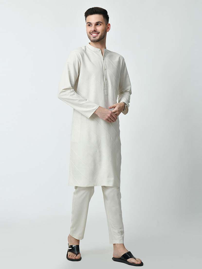 men solid mandarin neck long kurta - 21646603 -  Standard Image - 2