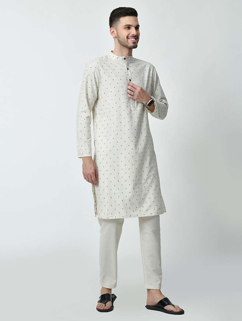 men printed mandarin neck long kurta - 21646609 - Standard Image - 2