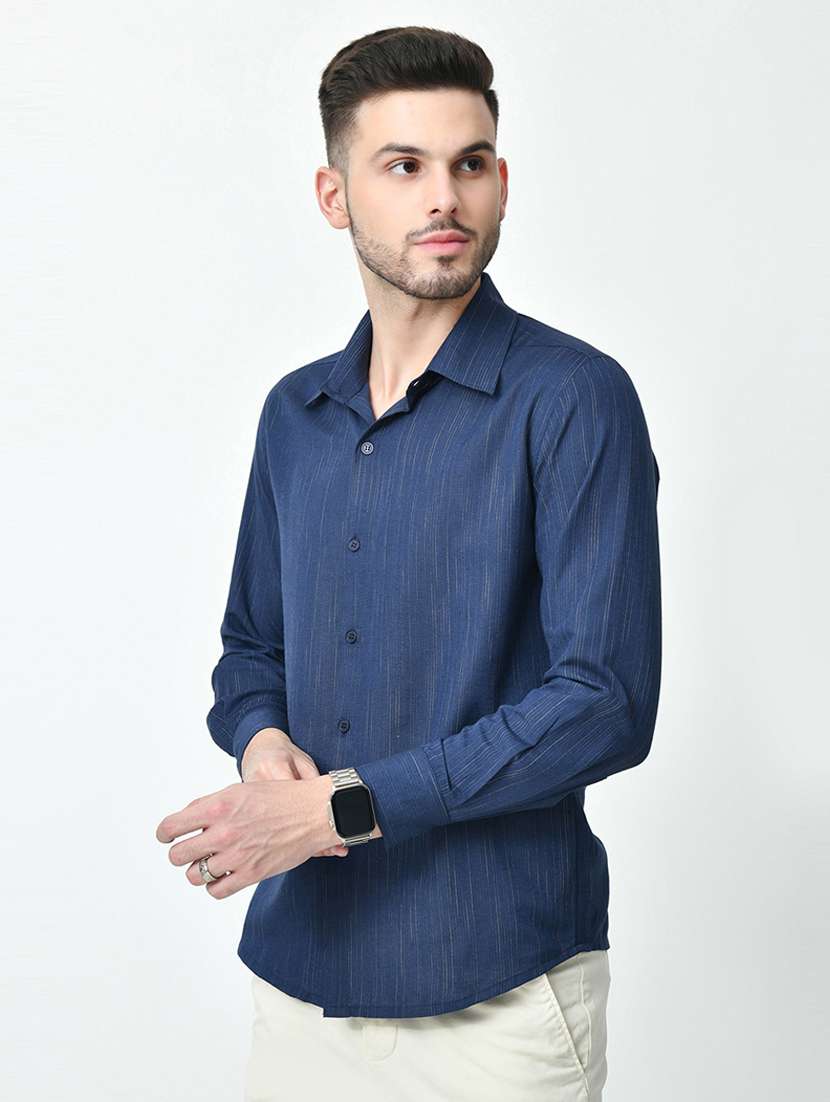 men regular fit self design long sleeve casual shirt