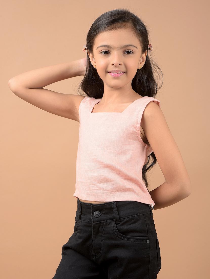 girl peach solid sleeveless top - 21646800 - Standard Image - 2
