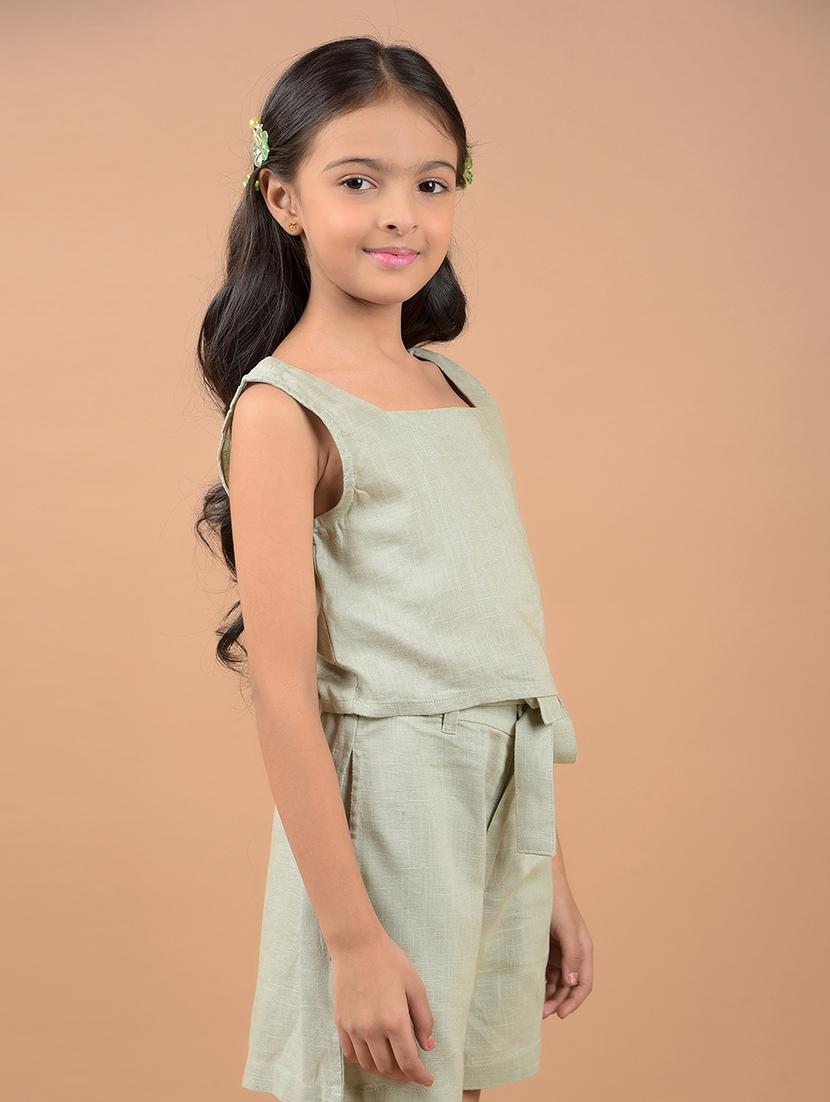 girls olive solid sleeveless top - 21646801 - Standard Image - 2