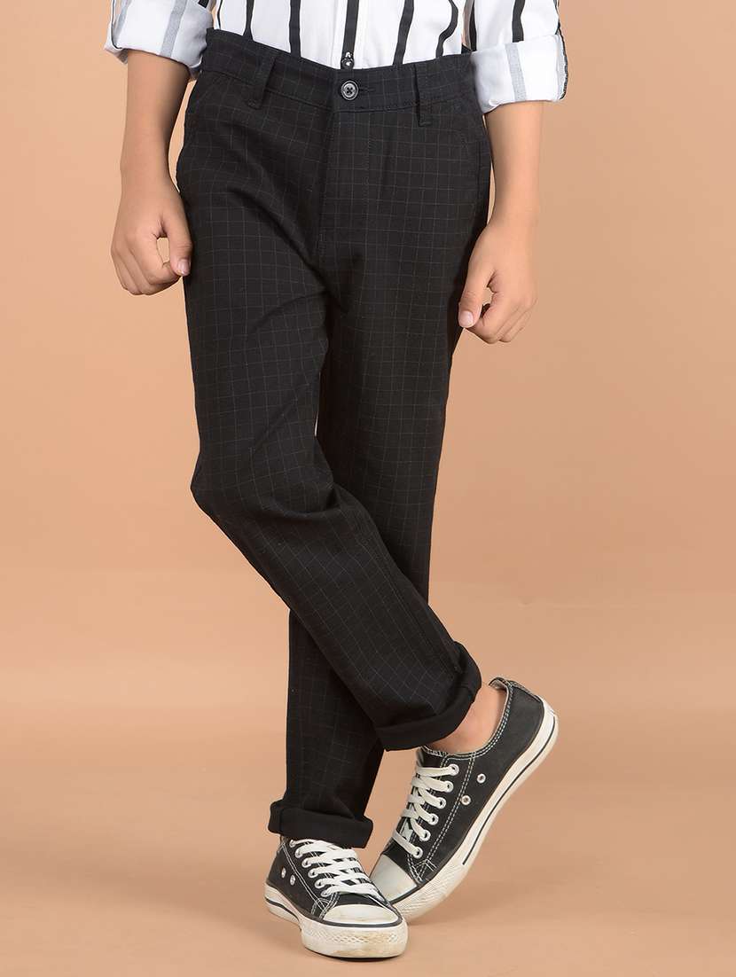 boys black checks casual chinos
