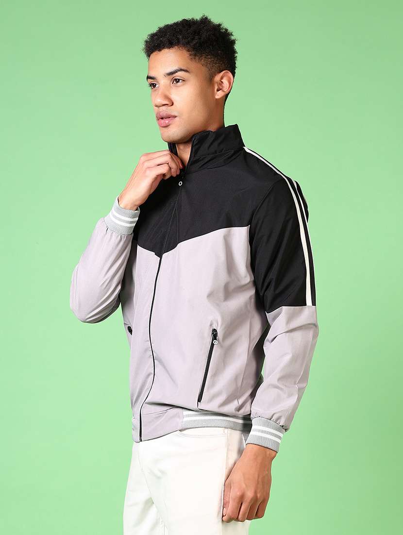men grey color block print bomber jacket - 21647069 -  Standard Image - 2