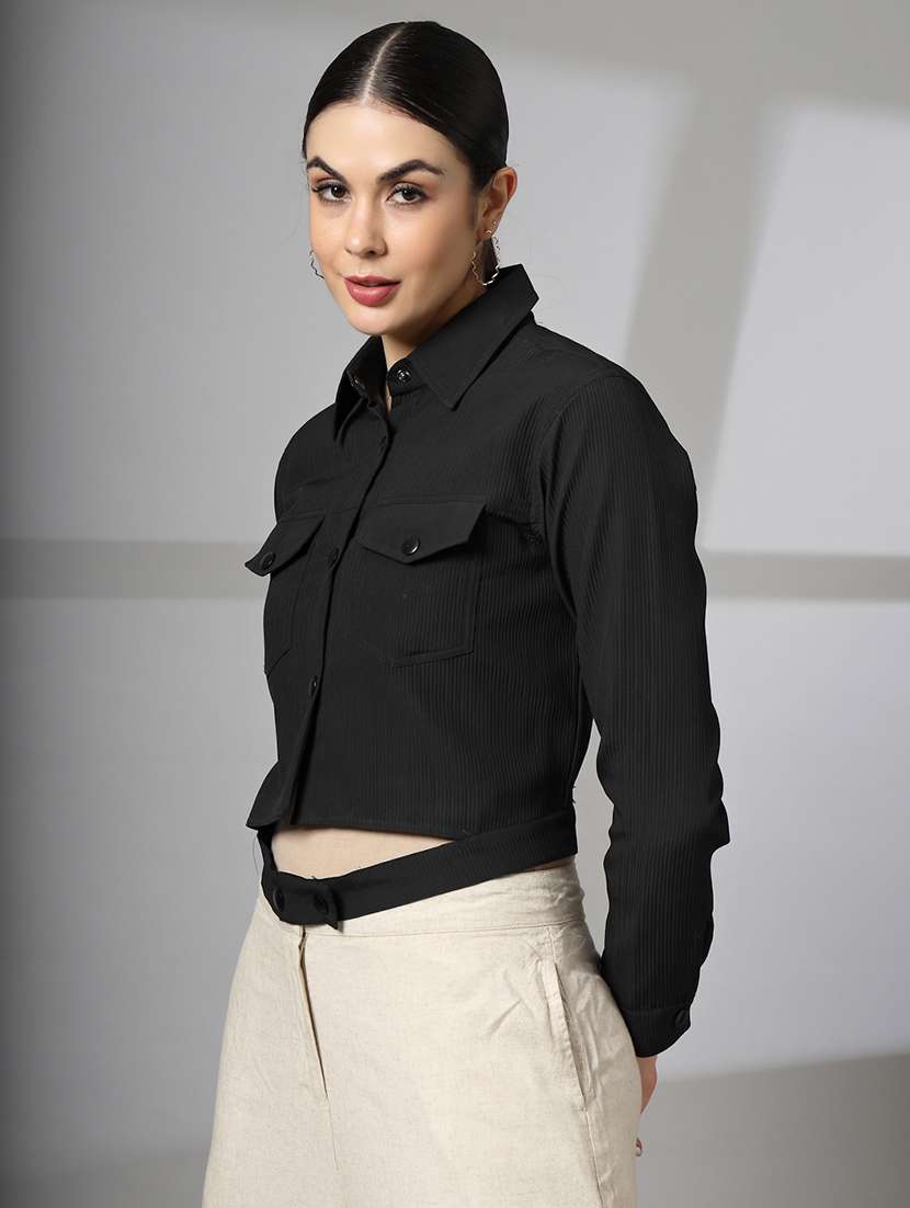 women solid long sleeve jacket with attached belt - 21647137 -  Standard Image - 2