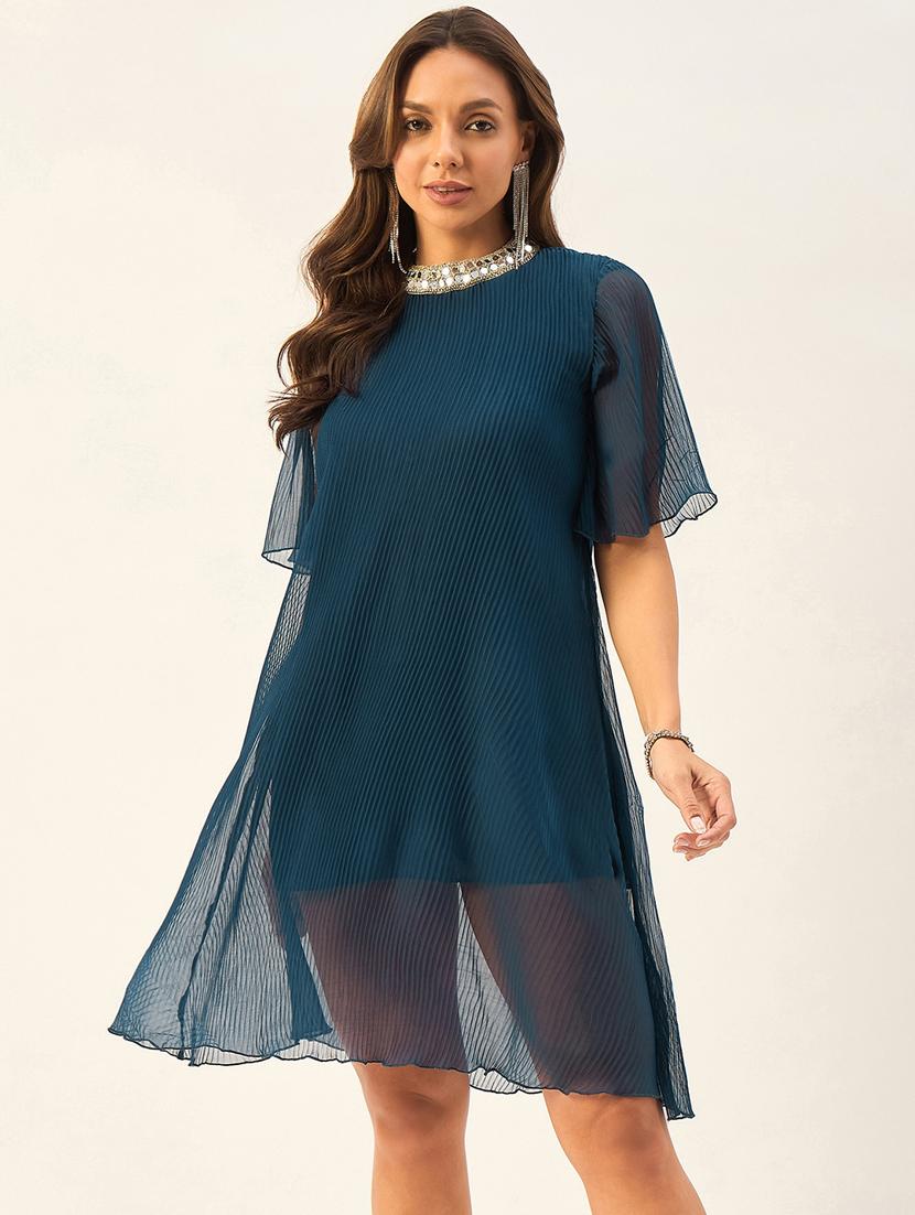 women sequined detailed flared sleeves a-line dress