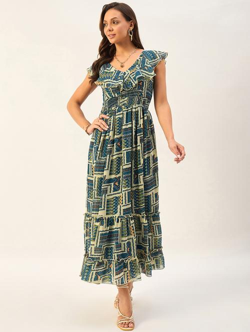 women printed sleeveless tiered dress - 21647150 - Standard Image - 0
