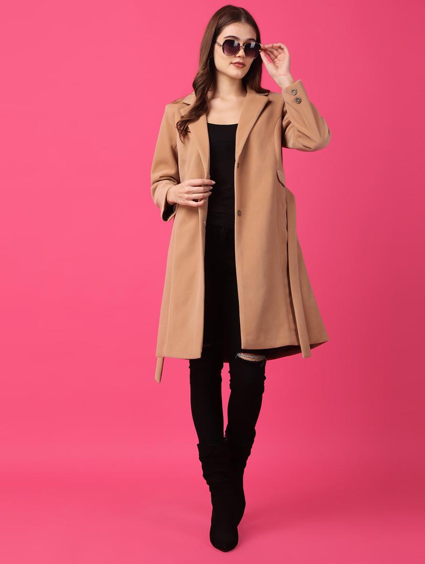women lapel neck solid trench coat - 21647155 - Standard Image - 2