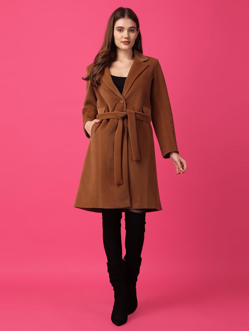 women solid long sleeve trench coat - 21647156 - Standard Image - 2