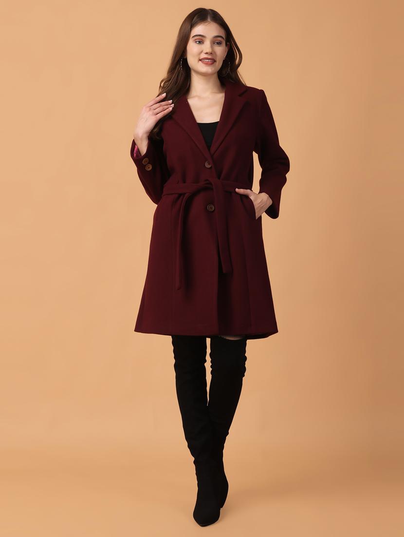 women lapel neck solid trench coat - 21647159 - Standard Image - 2