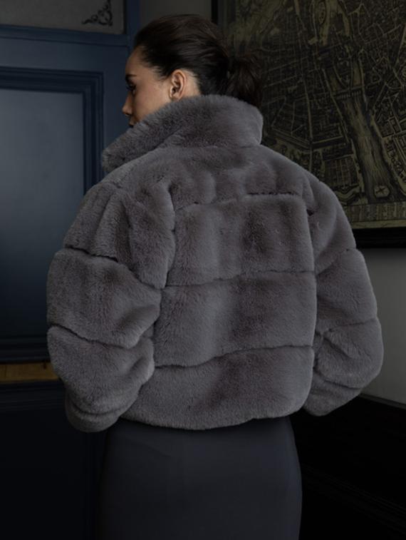 women grey solid fur jacket - 21647257 - Standard Image - 2