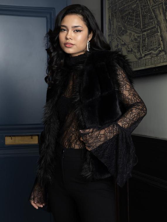 women black solid fur jacket - 21647260 - Standard Image - 2