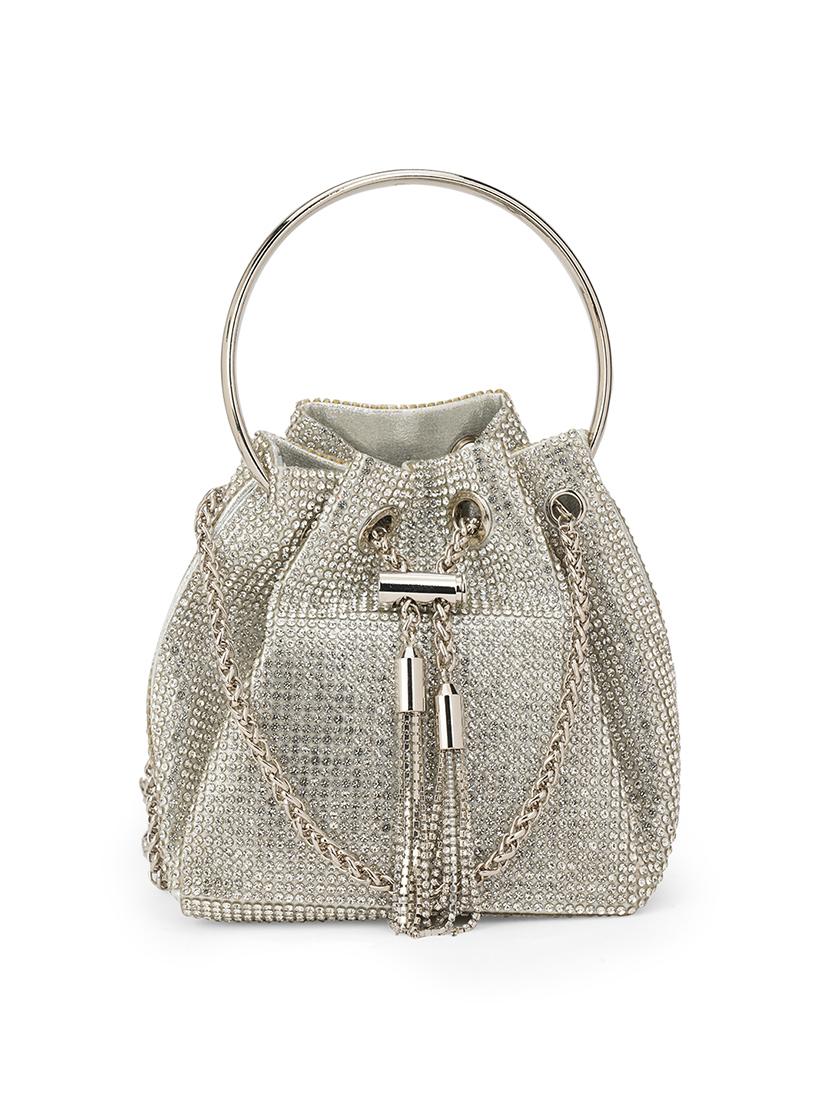 women embellished metal handle handheld bag with chain drawstring closure - 21648250 - Zoom Image - 0