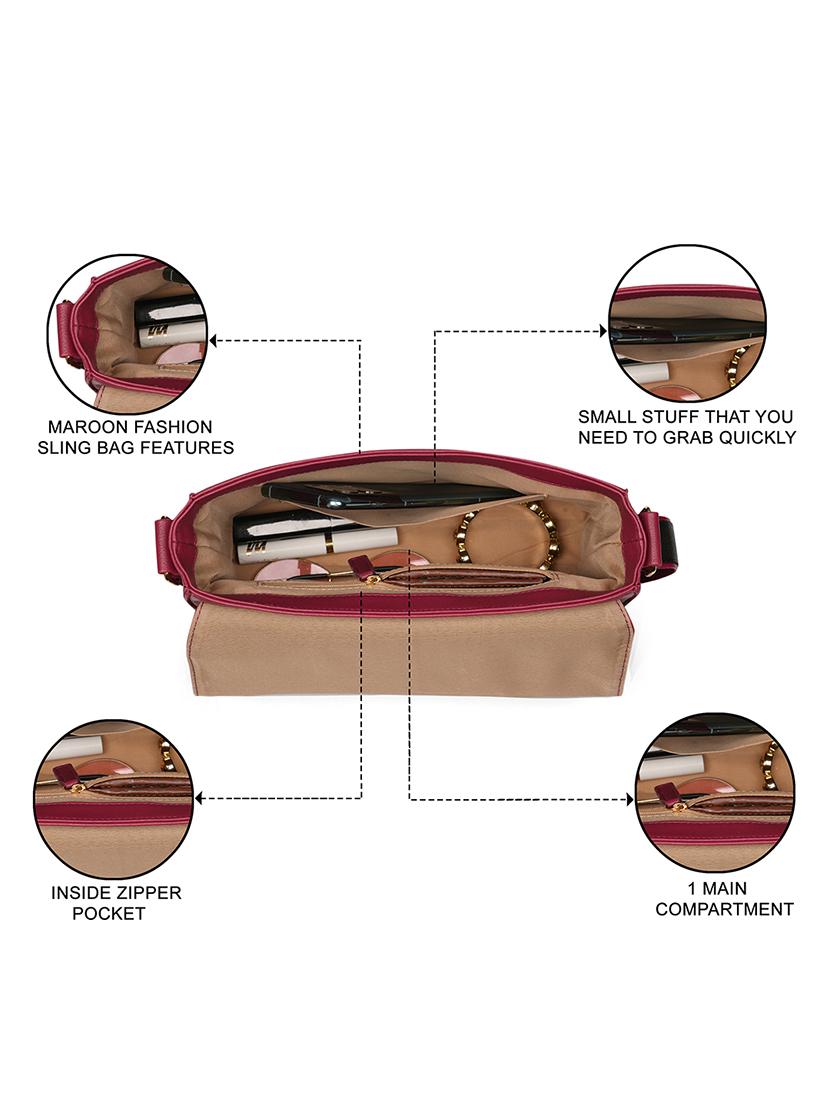 women maroon leatherette solid sling bag - 21648269 - Standard Image - 2