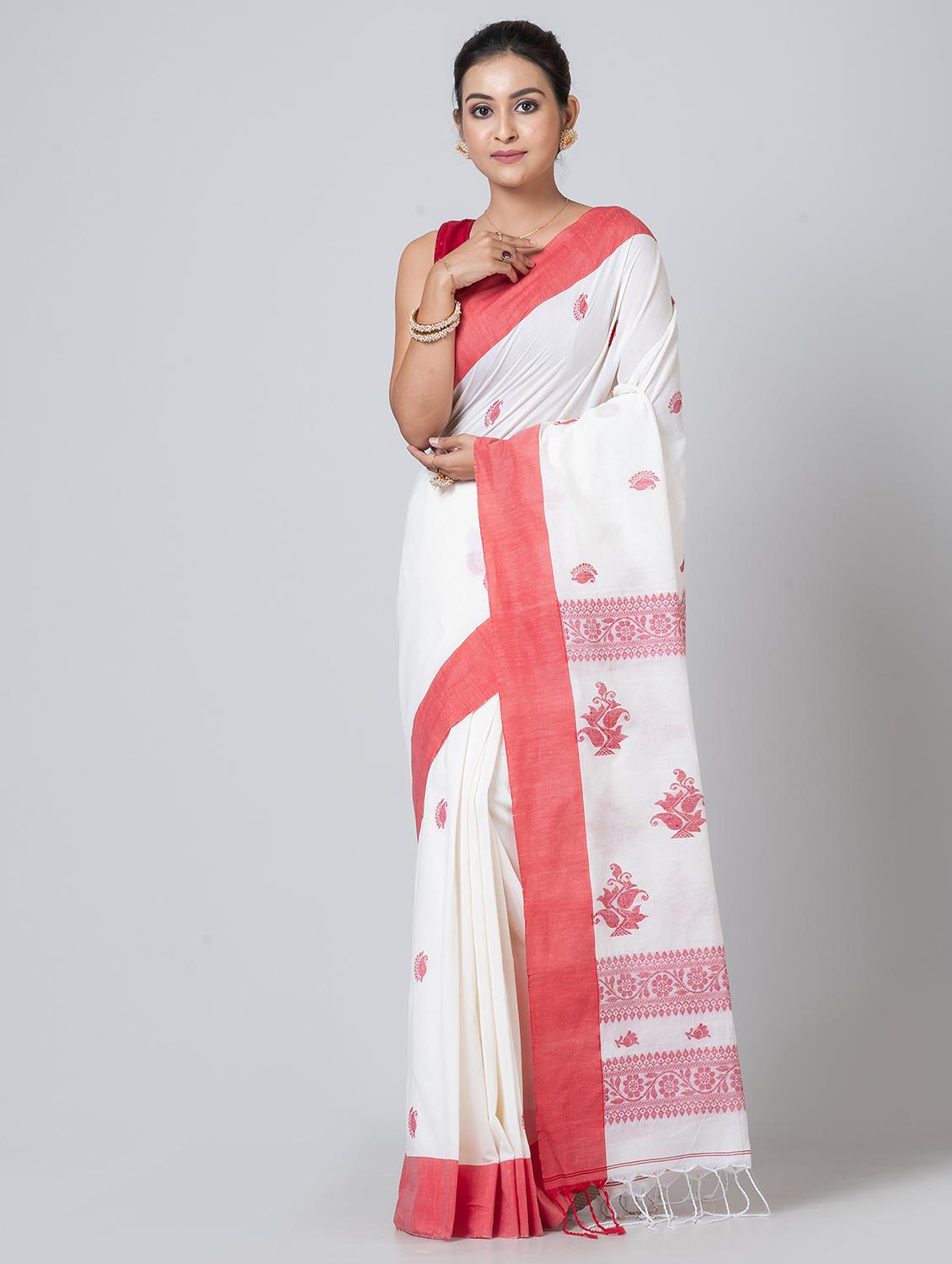 women self design handloom saree with blouse