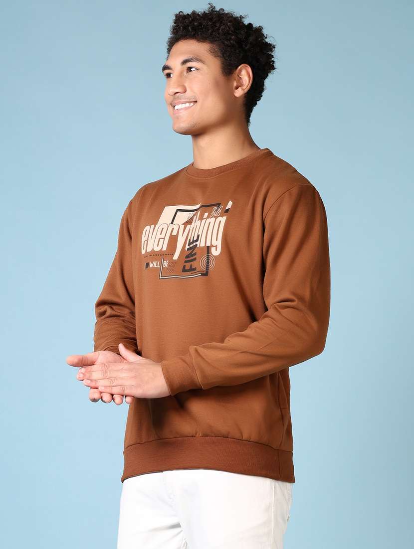 men brown front print long sleeve sweatshirt - 21648463 -  Standard Image - 2
