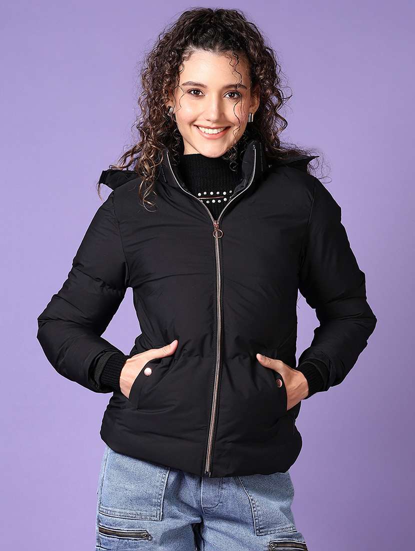 women long sleeves solid puffer jacket
