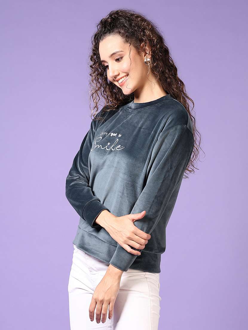 women grey typography long sleeve sweatshirt - 21648476 -  Standard Image - 2
