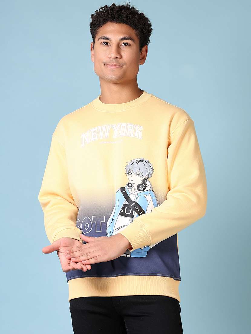 men yellow front print long sleeve sweatshirt