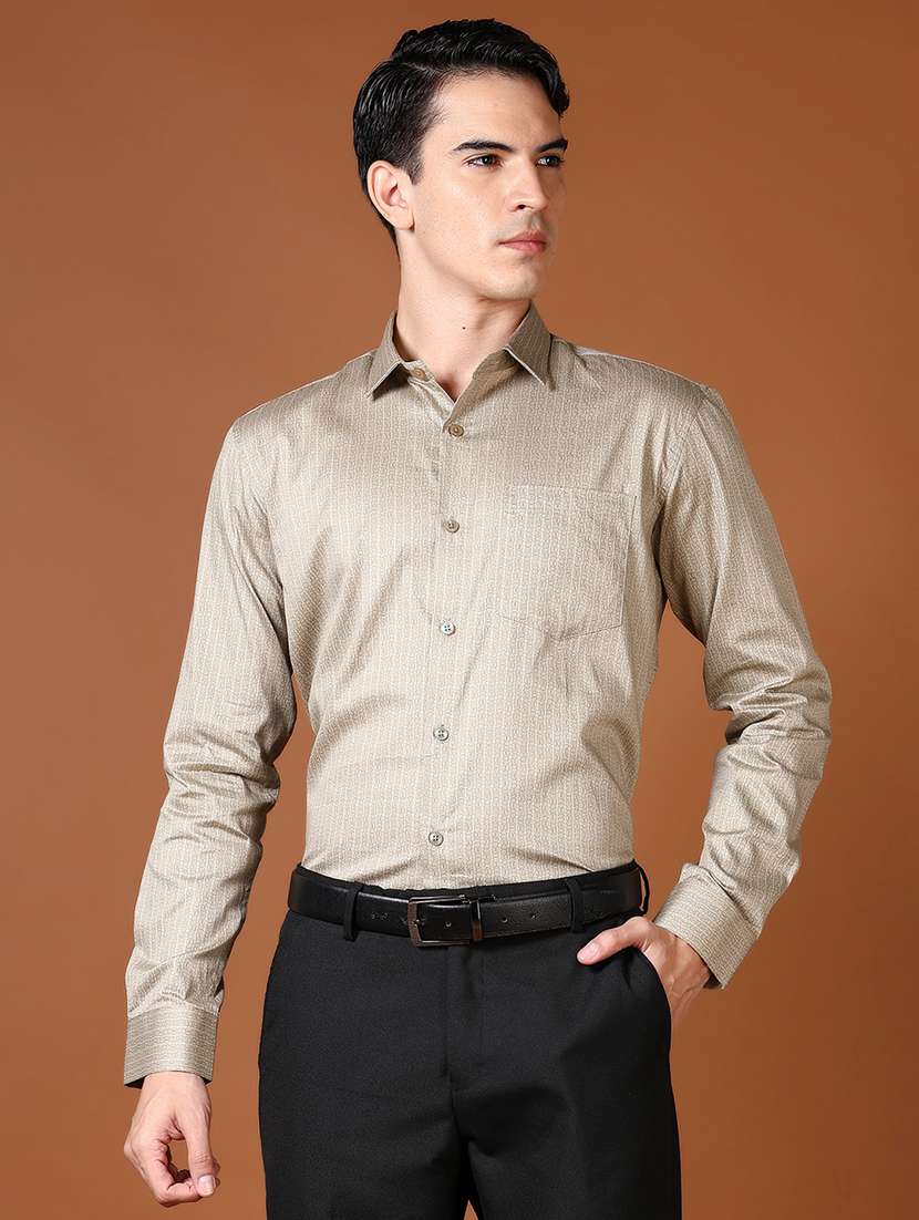 men long sleeves printed formal shirt